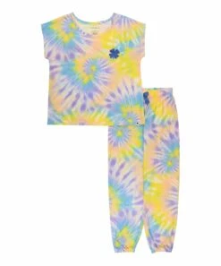 Lucky Brand Shop 22 Best deal ???? Lucky Brand Blue & Yellow Rainbow Tie-Dye Swirl Pajama Set - ???? Girls For Kids ????