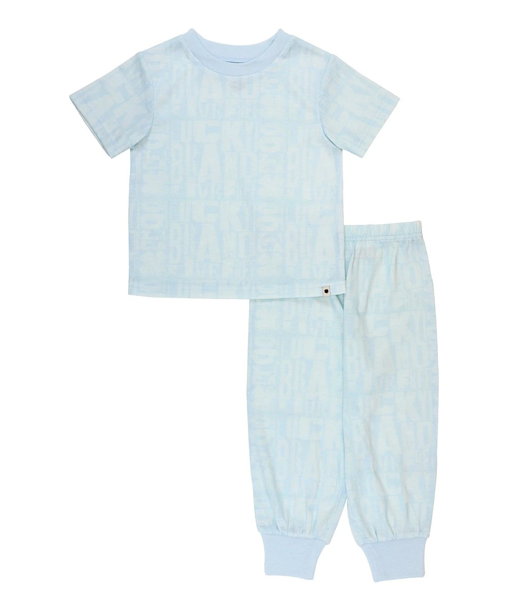 Cheapest ✨ Lucky Brand Light Blue 'Lucky Brand' Block Letters Pajama Set For Kids ✔️ 3 Cheapest ✨ Lucky Brand Light Blue 'Lucky Brand' Block Letters Pajama Set For Kids ✔️