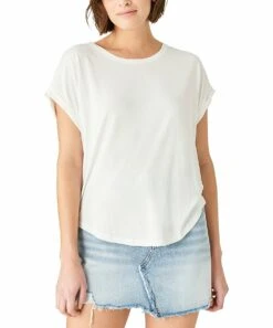 Budget ⌛ Lucky Brand Bright White Cuff-Sleeve Sandwash Dolman Tee - ???? Women ✨