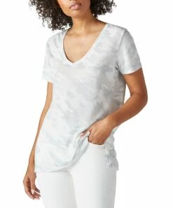 Buy ???? Lucky Brand Gray & White Camo V-Neck Tee - ???? Women ????