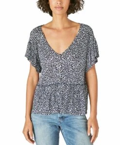 Promo ???? Lucky Brand Navy & White Floral Button-Front Peplum Top - ???? Women ⭐