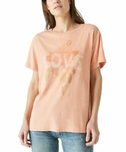 Cheap ❤️ Lucky Brand Dusty Coral Weathered 'Love' Floral Boyfriend Tee - ???? Women ????