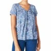 Deals ✔️ Lucky Brand Blue & White Floral Lace-Up Puff-Sleeve Peasant Top - ???? Women ???? -Lucky Brand Shop zu103602986 main tm1645713466