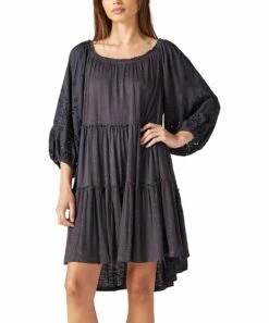 Top 10 ???? Lucky Brand Washed Black Tiered Embroidered Tunic ???? Dress - ???? Women ????