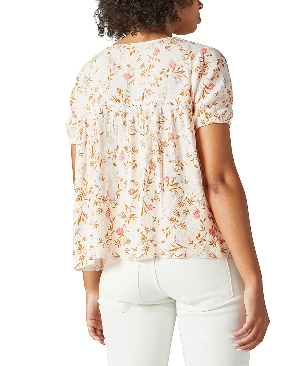 Coupon ???? Lucky Brand Pink & Cream Floral Lace-Up Puff-Sleeve Peasant Top - ???? Women ⌛ 4 Coupon ???? Lucky Brand Pink & Cream Floral Lace-Up Puff-Sleeve Peasant Top - ???? Women ⌛ - Image 2