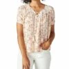 Coupon ???? Lucky Brand Pink & Cream Floral Lace-Up Puff-Sleeve Peasant Top - ???? Women ⌛ -Lucky Brand Shop zu103612079 main tm1645713466