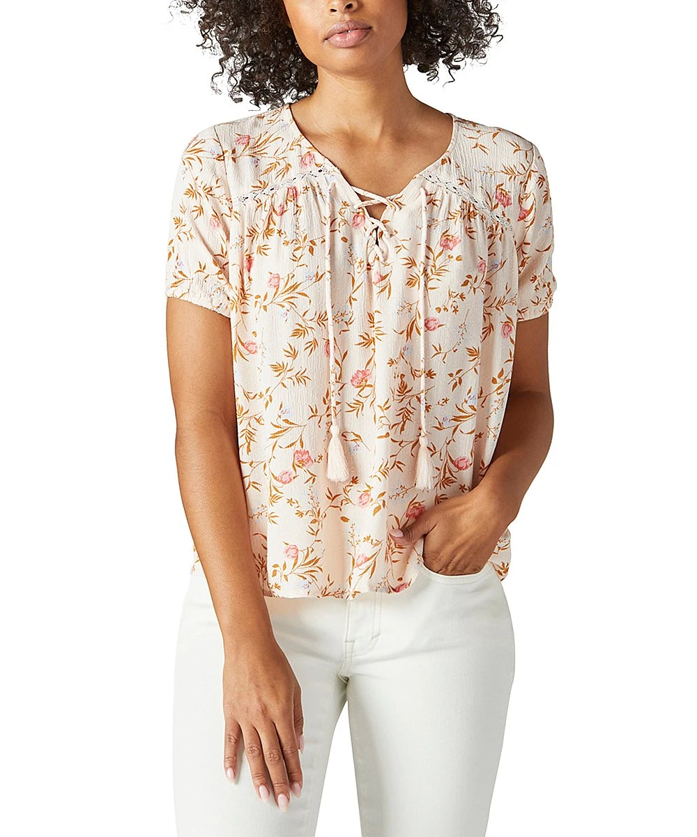 Coupon ???? Lucky Brand Pink & Cream Floral Lace-Up Puff-Sleeve Peasant Top - ???? Women ⌛ 3 Coupon ???? Lucky Brand Pink & Cream Floral Lace-Up Puff-Sleeve Peasant Top - ???? Women ⌛