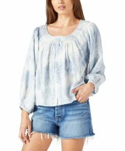 Lucky Brand Shop 20 Best deal ???? Lucky Brand Blue & White Tie-Dye Embroidered Button-Up Peasant Top - ???? Women ❤️