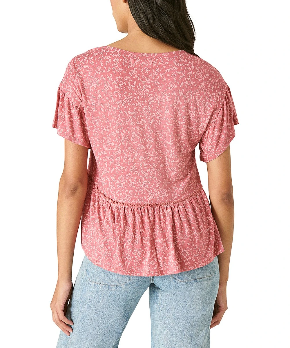 Wholesale ???? Lucky Brand Pink & Blush Floral Button-Front Peplum Top - ???? Women ???? 4 Wholesale ???? Lucky Brand Pink & Blush Floral Button-Front Peplum Top - ???? Women ???? - Image 2