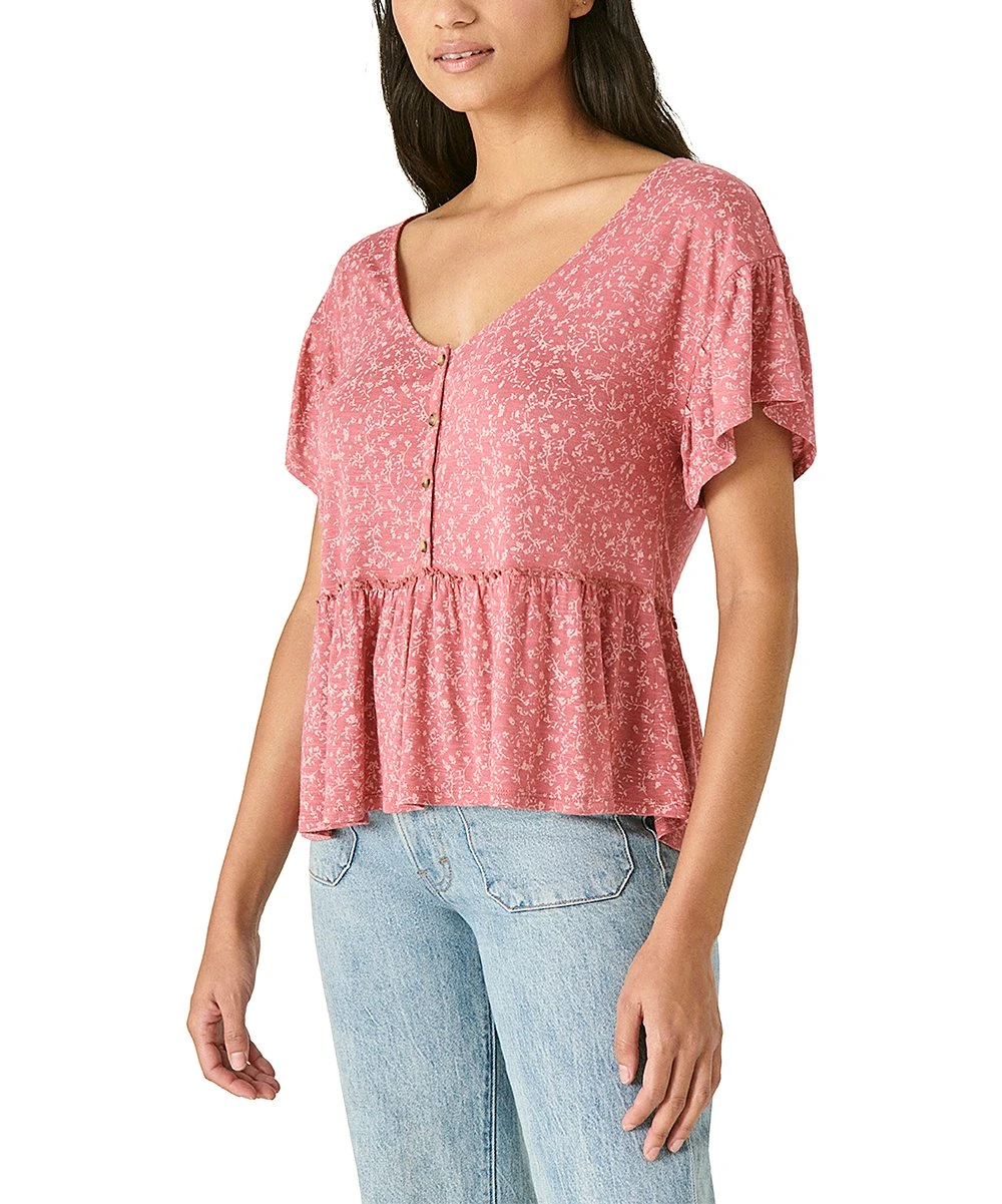 Wholesale ???? Lucky Brand Pink & Blush Floral Button-Front Peplum Top - ???? Women ???? 5 Wholesale ???? Lucky Brand Pink & Blush Floral Button-Front Peplum Top - ???? Women ???? - Image 3