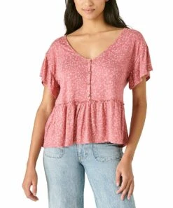 Wholesale ???? Lucky Brand Pink & Blush Floral Button-Front Peplum Top - ???? Women ????