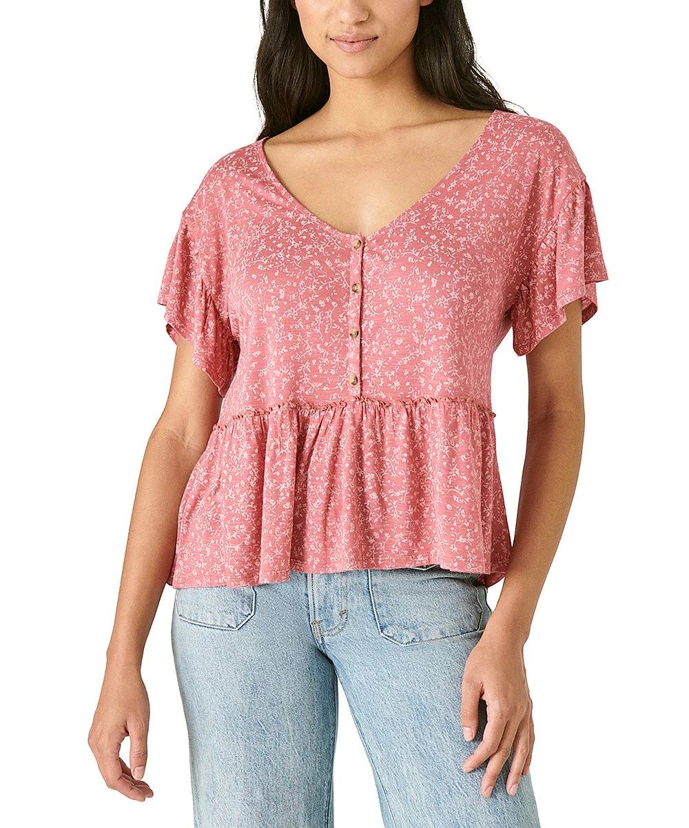 Wholesale ???? Lucky Brand Pink & Blush Floral Button-Front Peplum Top - ???? Women ???? 3 Wholesale ???? Lucky Brand Pink & Blush Floral Button-Front Peplum Top - ???? Women ????