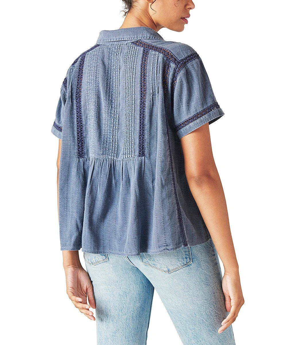 Best reviews of ???? Lucky Brand Night Shadow Blue Eyelet Lace-Accent Short-Sleeve Button-Up Top - ???? Women ???? 4 Best reviews of ???? Lucky Brand Night Shadow Blue Eyelet Lace-Accent Short-Sleeve Button-Up Top - ???? Women ???? - Image 2