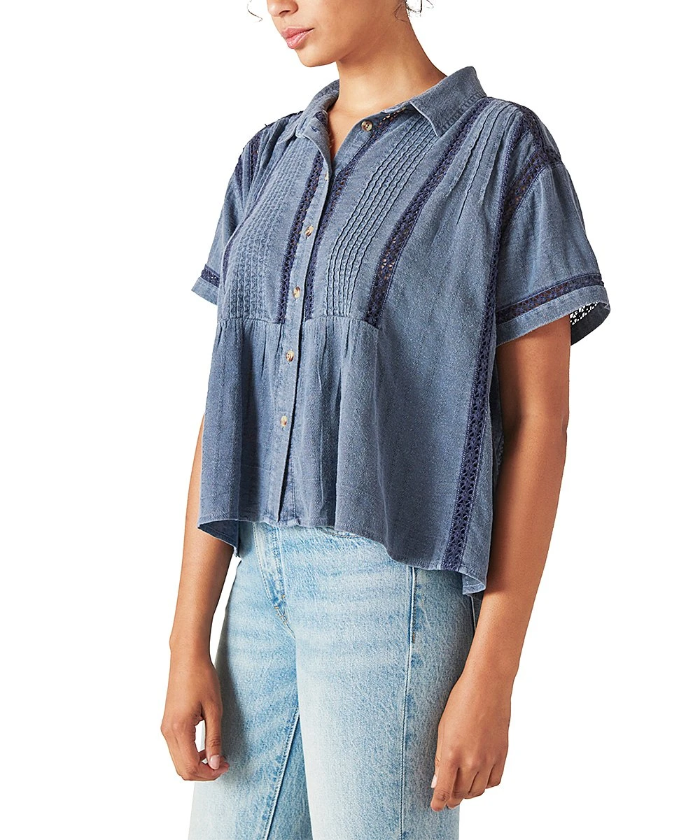 Best reviews of ???? Lucky Brand Night Shadow Blue Eyelet Lace-Accent Short-Sleeve Button-Up Top - ???? Women ???? 5 Best reviews of ???? Lucky Brand Night Shadow Blue Eyelet Lace-Accent Short-Sleeve Button-Up Top - ???? Women ???? - Image 3