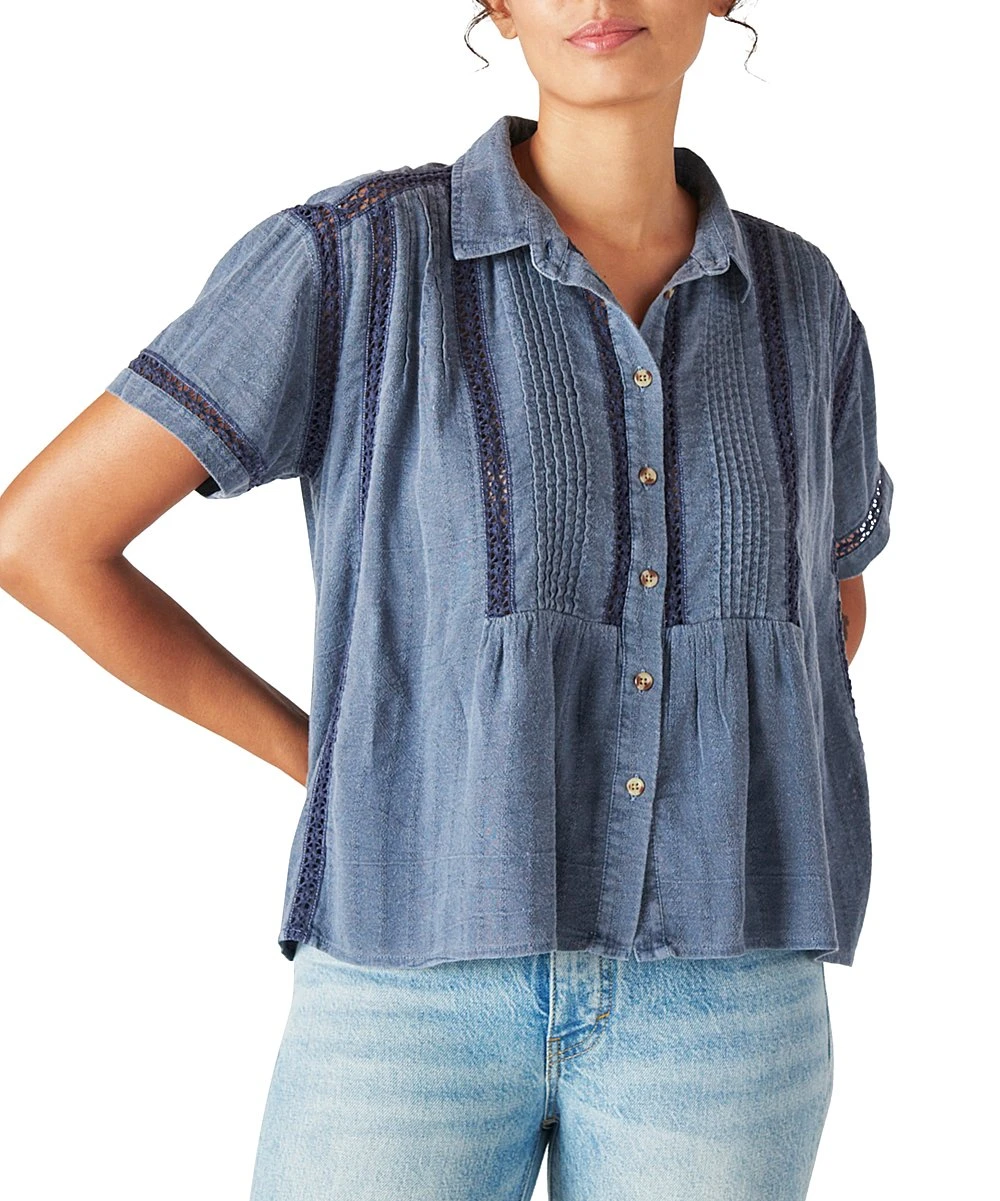 Best reviews of ???? Lucky Brand Night Shadow Blue Eyelet Lace-Accent Short-Sleeve Button-Up Top - ???? Women ???? 3 Best reviews of ???? Lucky Brand Night Shadow Blue Eyelet Lace-Accent Short-Sleeve Button-Up Top - ???? Women ????