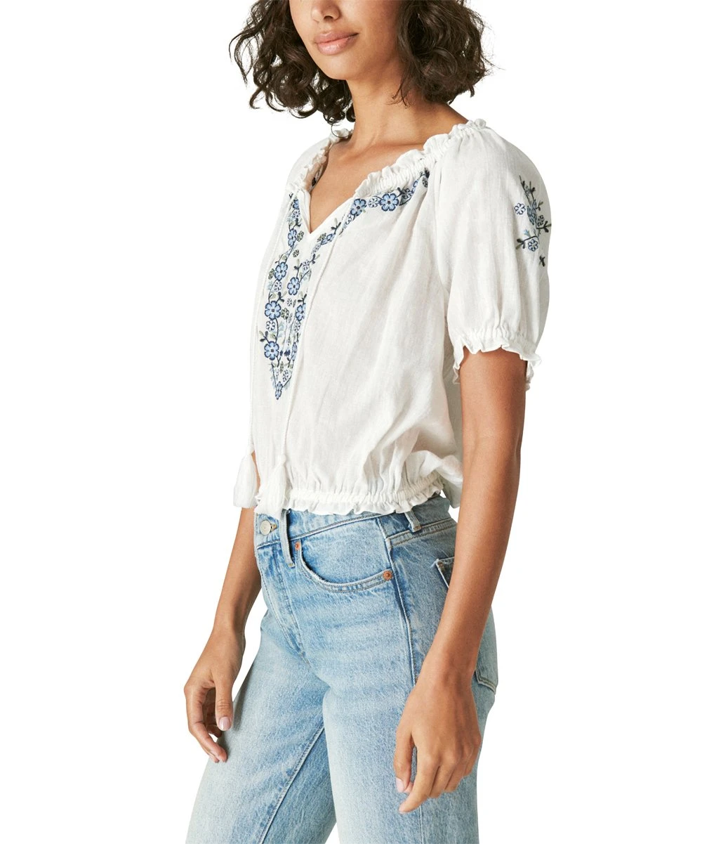 Promo ???? Lucky Brand White Floral Embroidered Short-Sleeve Peasant Top - ???? Women ???? 4 Promo ???? Lucky Brand White Floral Embroidered Short-Sleeve Peasant Top - ???? Women ???? - Image 2