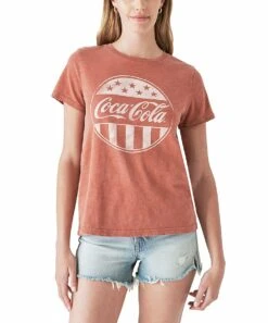 Flash Sale ???? Lucky Brand Burnt Brick Coke Circle Logo Classic Crewneck Tee - ???? Women ????