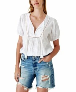 Wholesale ???? Lucky Brand White Embroidered Tassel-Scoop Neck Peasant Top - ???? Women ????