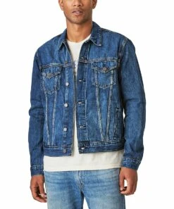 Hot Sale ???? Lucky Brand Arrowhead Blue Lakewood Denim Trucker Jacket - Men ❤️