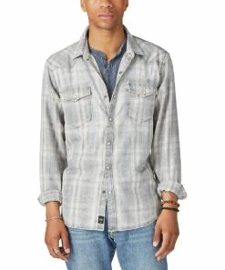 Budget ???? Lucky Brand Washed Black Plaid Long-Sleeve Button-Up - Men ????