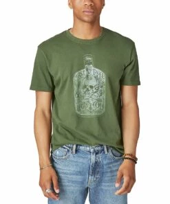 Top 10 ???? Lucky Brand Rifle Green Skull 'First You Take A Drink' Tee - Men ????