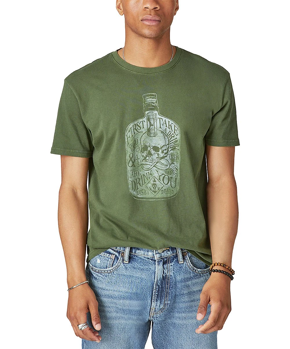 Top 10 ???? Lucky Brand Rifle Green Skull 'First You Take A Drink' Tee - Men ???? 3 Top 10 ???? Lucky Brand Rifle Green Skull 'First You Take A Drink' Tee - Men ????