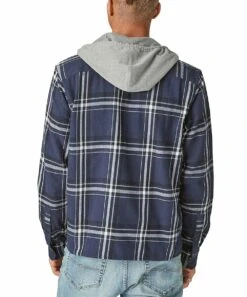 Outlet ???? Lucky Brand Navy & Gray Plaid Button-Up Hoodie - Men ???? -Lucky Brand Shop zu107981205 alt 2 tm1661009210