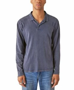 Buy ❤️ Lucky Brand Seaborne Blue Jersey Long-Sleeve Polo - Men ????
