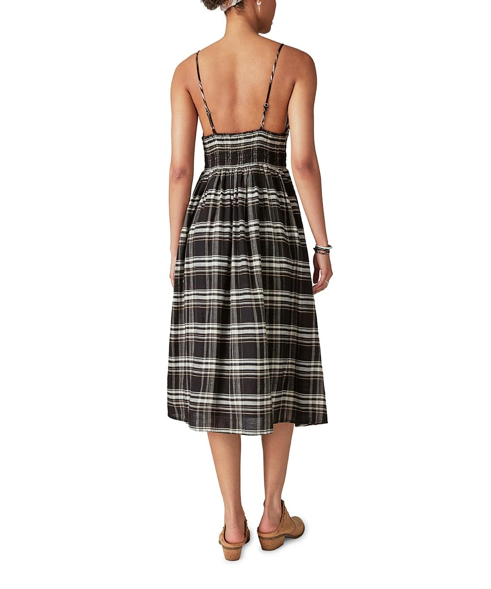 Cheap ⭐ Lucky Brand Black & Cream Plaid Shirred-Waist Sleeveless A-Line ???? Dress - ???? Women ✨ 5 Cheap ⭐ Lucky Brand Black & Cream Plaid Shirred-Waist Sleeveless A-Line ???? Dress - ???? Women ✨ - Image 3