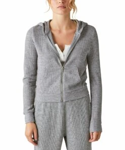 Top 10 ⌛ Lucky Brand Medium Heather Gray Cloud Waffle-Knit Zip-Up Hoodie - ???? Women ⌛