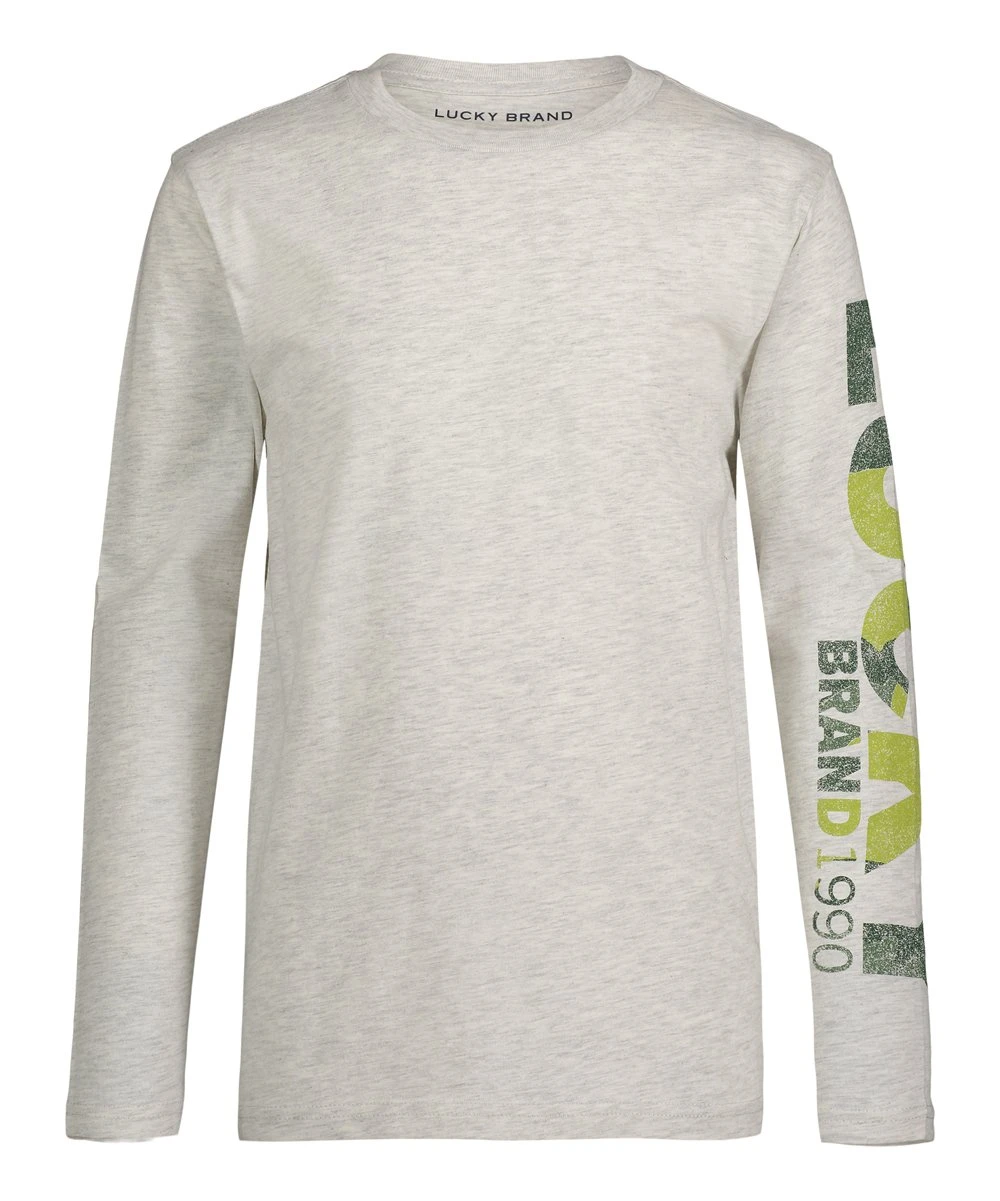 Outlet ???? Lucky Brand Heather Oatmeal & Green Camo-Fill Logo Long-Sleeve Tee - Boys For Kids ???? 3 Outlet ???? Lucky Brand Heather Oatmeal & Green Camo-Fill Logo Long-Sleeve Tee - Boys For Kids ????