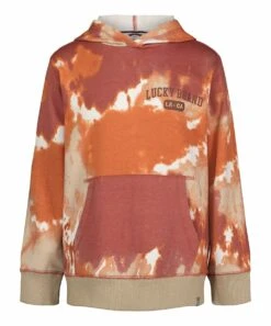 Discount ???? Lucky Brand Burnt Brick Exploded Tie-Dye Logo Pullover Hoodie - Boys For Kids ????
