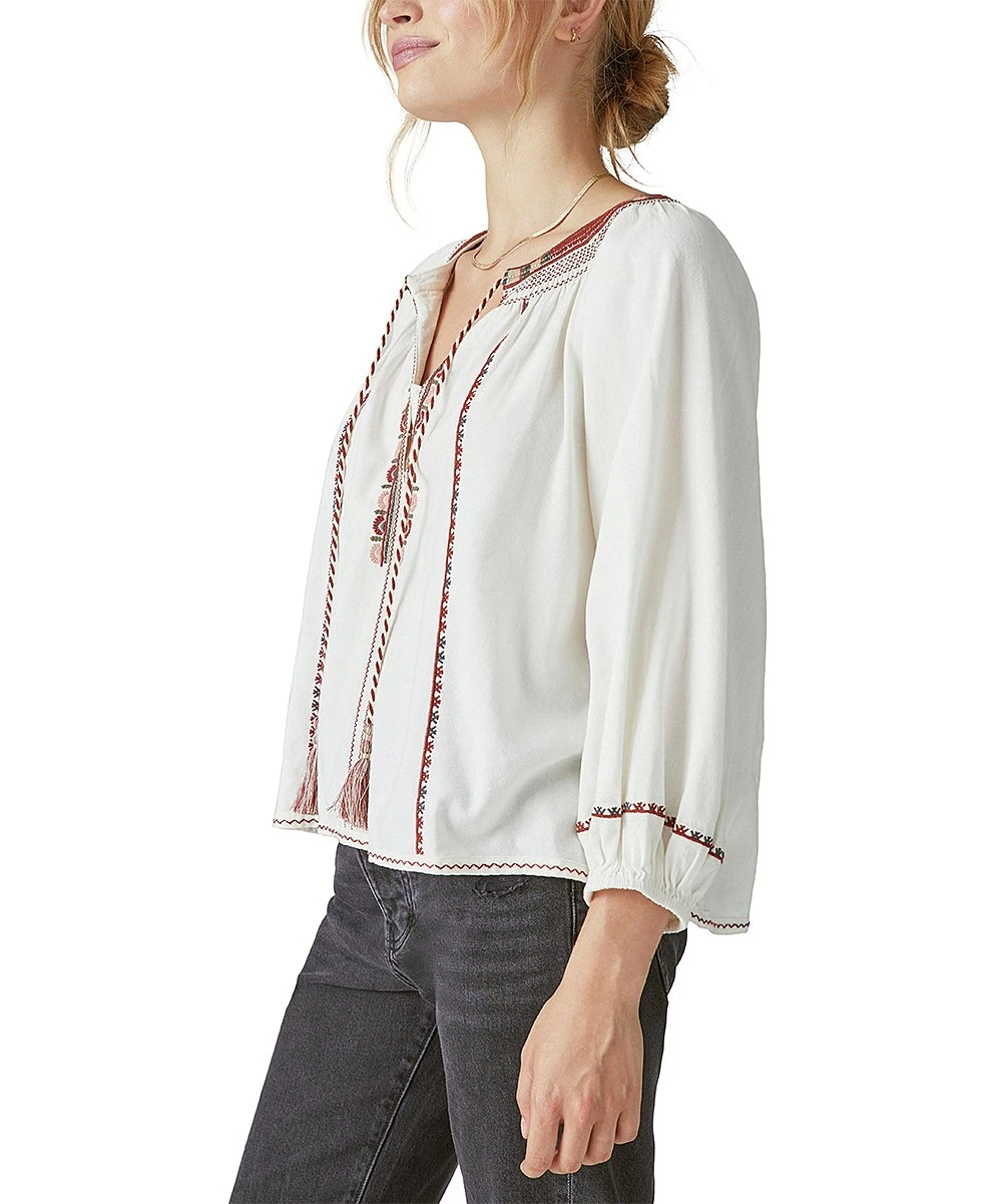 Buy ???? Lucky Brand White & Burgundy Embroidered Peasant Top - ???? Women ???? 4 Buy ???? Lucky Brand White & Burgundy Embroidered Peasant Top - ???? Women ???? - Image 2