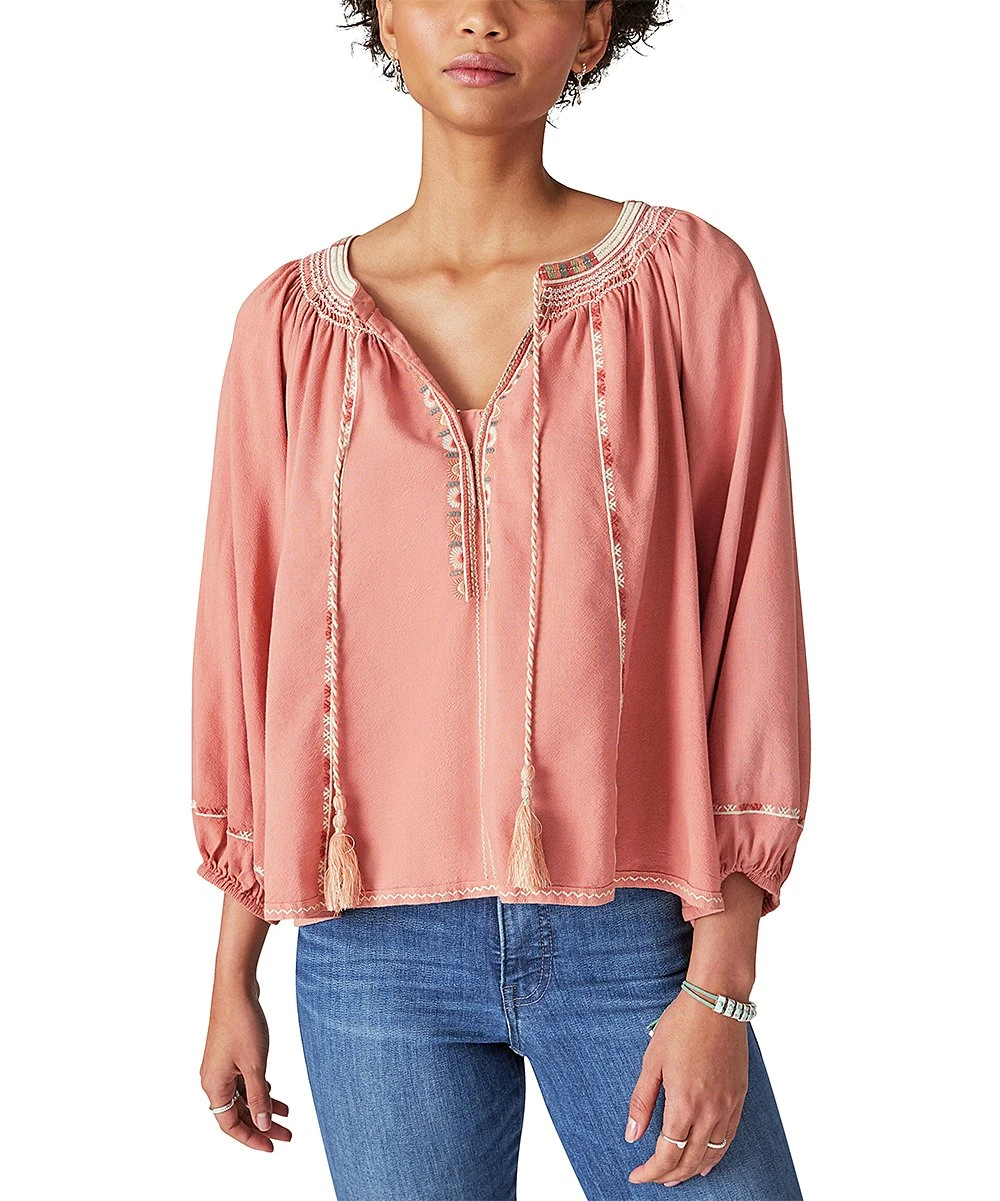 Best Sale ⌛ Lucky Brand Blush & White Embroidered Peasant Top - ???? Women ???? 3 Best Sale ⌛ Lucky Brand Blush & White Embroidered Peasant Top - ???? Women ????