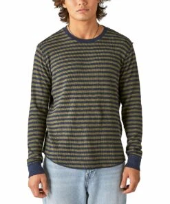 Cheapest ???? Lucky Brand Green & Blue Stripes Thermal Long-Sleeve Crewneck Tee - Men ????