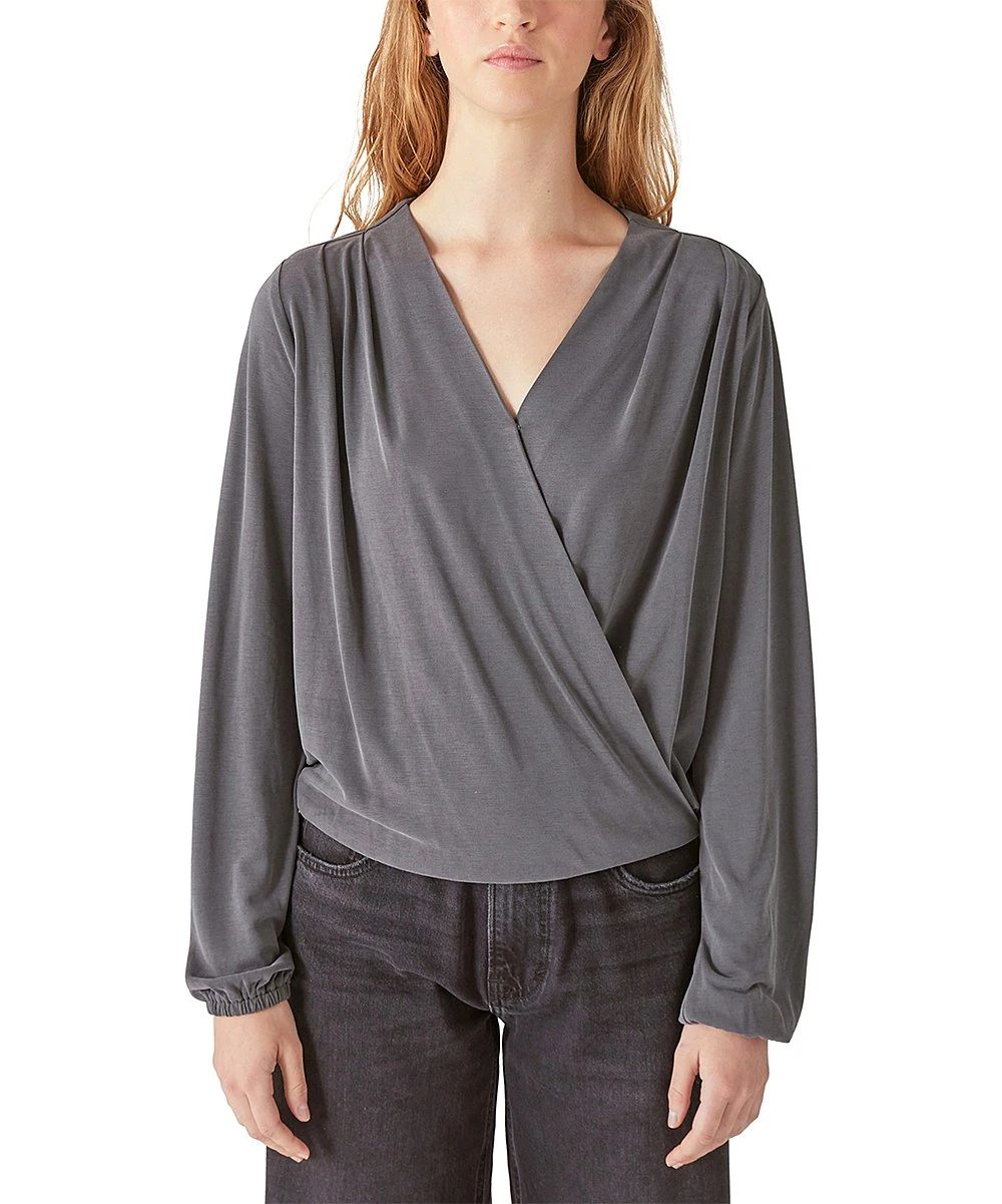 Best deal ???? Lucky Brand Asphalt Gray Long-Sleeve Surplice Top - ???? Women ???? 3 Best deal ???? Lucky Brand Asphalt Gray Long-Sleeve Surplice Top - ???? Women ????
