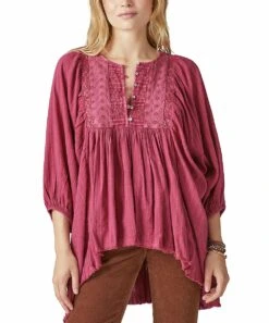 Flash Sale ???? Lucky Brand Rose Eyelet Button-Front Hi-Low Tunic - ???? Women ????