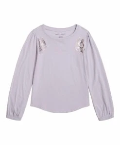 Best Pirce ❤️ Lucky Brand Evening Haze Butterfly Shimmer Bishop-Sleeve Crewneck Top - ???? Girls For Kids ????