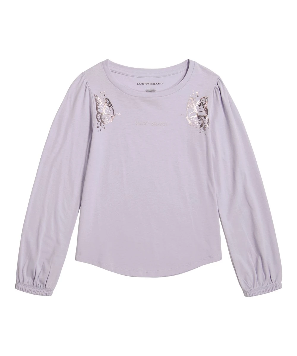 Best Pirce ❤️ Lucky Brand Evening Haze Butterfly Shimmer Bishop-Sleeve Crewneck Top - ???? Girls For Kids ???? 3 Best Pirce ❤️ Lucky Brand Evening Haze Butterfly Shimmer Bishop-Sleeve Crewneck Top - ???? Girls For Kids ????