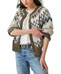 Budget ✨ Lucky Brand White & Green Fair Isle Cardigan - ???? Women ⌛