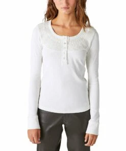 Best reviews of ???? Lucky Brand White Embroidered Long-Sleeve Henley - ???? Women ????