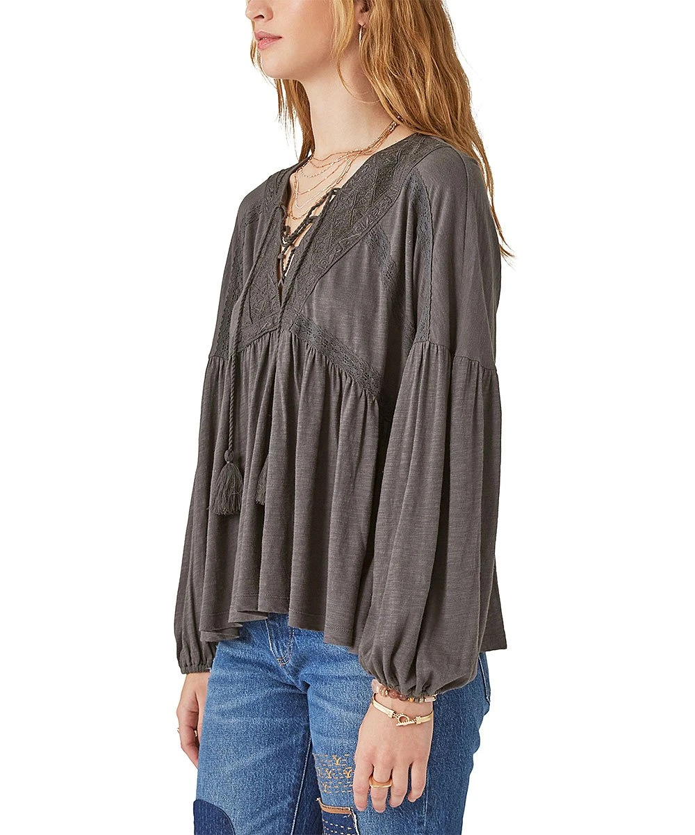 Discount ✔️ Lucky Brand Gray Embroidered Peasant Top - ???? Women ???? 4 Discount ✔️ Lucky Brand Gray Embroidered Peasant Top - ???? Women ???? - Image 2