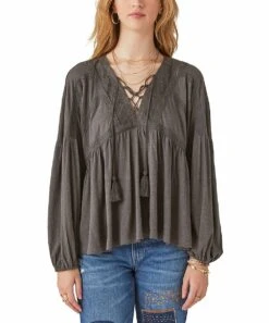 Discount ✔️ Lucky Brand Gray Embroidered Peasant Top - ???? Women ????