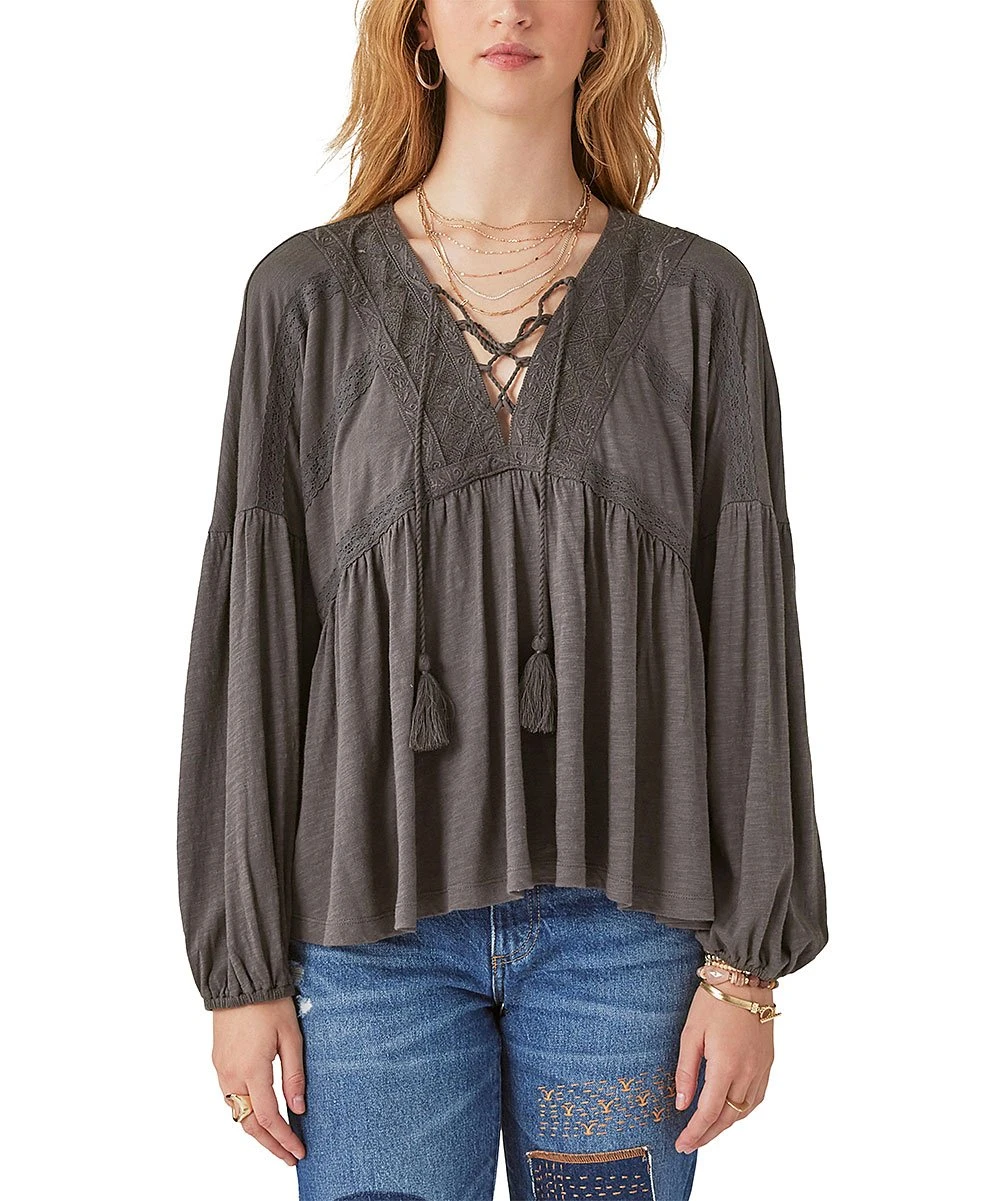 Discount ✔️ Lucky Brand Gray Embroidered Peasant Top - ???? Women ???? 3 Discount ✔️ Lucky Brand Gray Embroidered Peasant Top - ???? Women ????