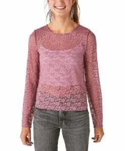 Best reviews of ???? Lucky Brand Rose Sheer Lace Long-Sleeve Top - ???? Women ❤️