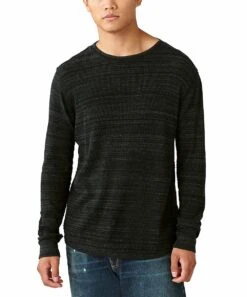 Hot Sale ???? Lucky Brand Black & Gray Thermal Long-Sleeve Crewneck Tee - Men ????