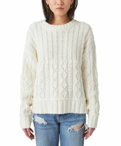 Cheapest ???? Lucky Brand White Cable-Knit Crewneck Sweater - ???? Women ????