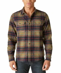 Top 10 ✨ Lucky Brand Green & Blue Plaid Wool-Blend Button-up - Men ⌛