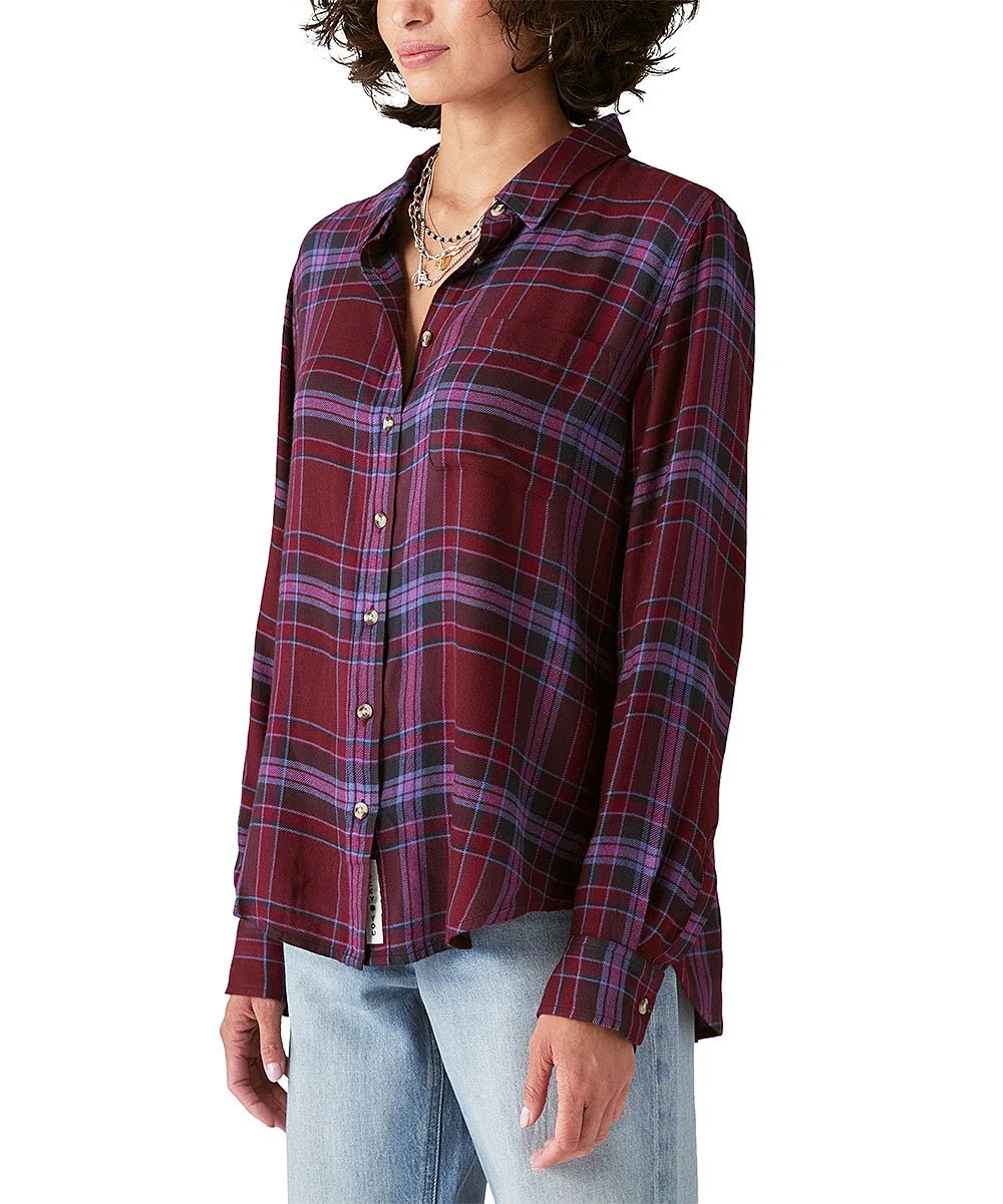 Budget ???? Lucky Brand Wine & Purple Plaid Button-Up - ???? Women ???? 4 Budget ???? Lucky Brand Wine & Purple Plaid Button-Up - ???? Women ???? - Image 2