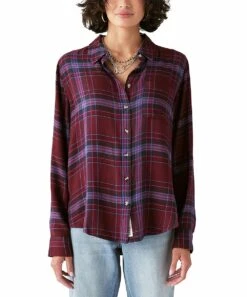 Budget ???? Lucky Brand Wine & Purple Plaid Button-Up - ???? Women ????